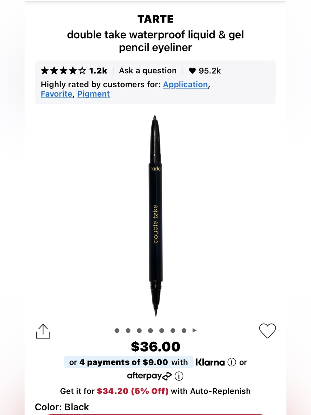 Tarte Double Take Dual-Ended Waterproof Liquid and Gel Pencil Eyeliner — Black